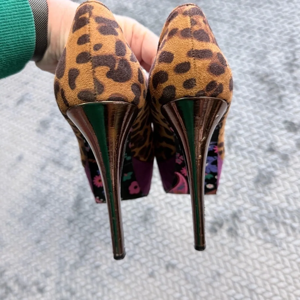Betsy Johnson Gracie Leopard Purple Platform Faux Fur Pump size 6.5